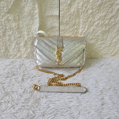 Saint Laurent Monogram Chevron Metallic Chain Shoulder Bag (Pre-Owned)