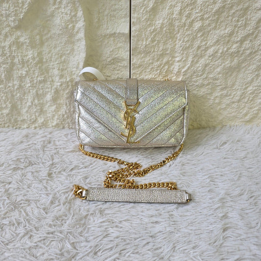 Saint Laurent Monogram Chevron Metallic Chain Shoulder Bag (Pre-Owned)