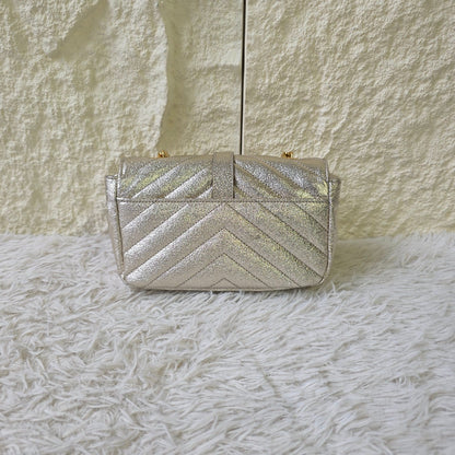 Saint Laurent Monogram Chevron Metallic Chain Shoulder Bag (Pre-Owned)