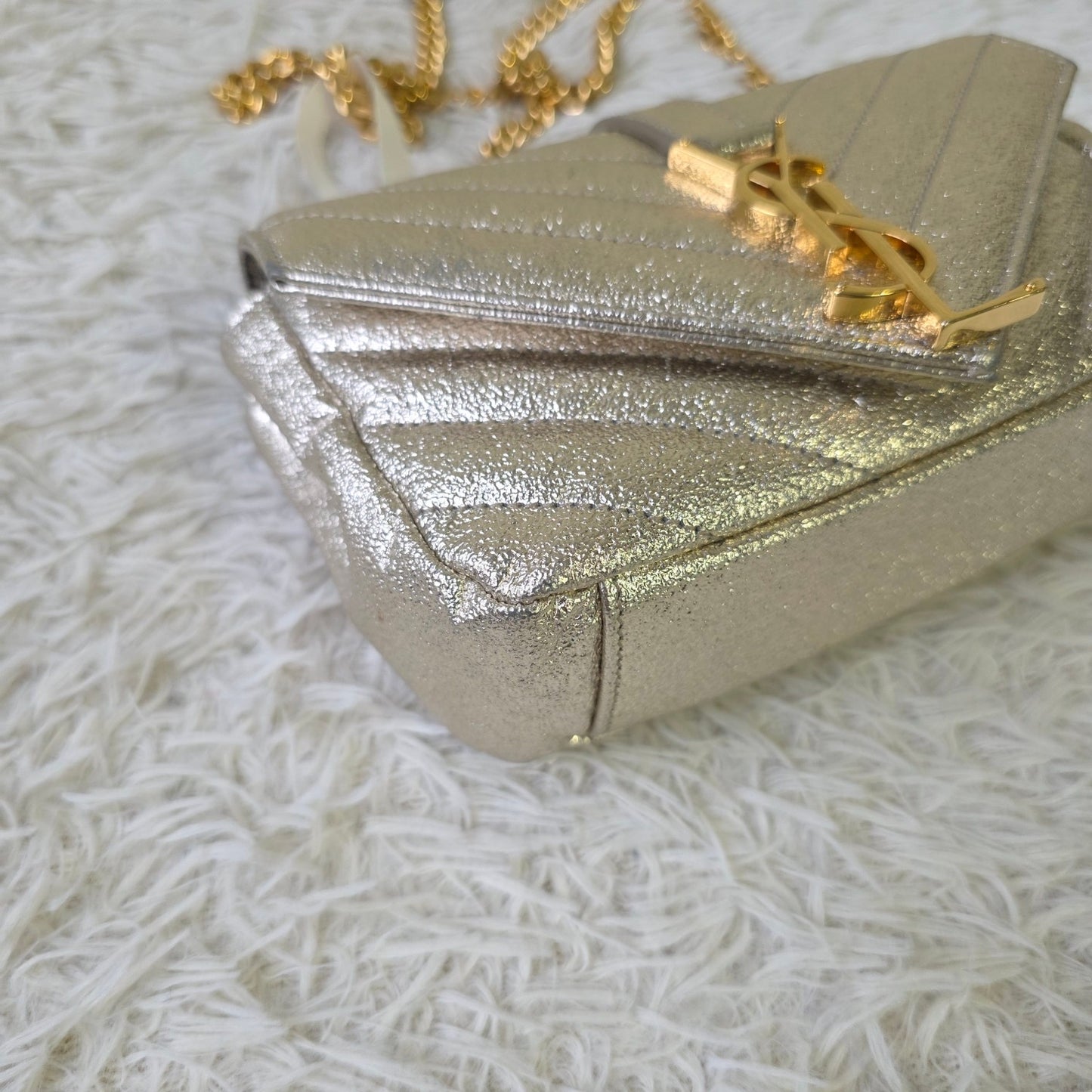 Saint Laurent Monogram Chevron Metallic Chain Shoulder Bag (Pre-Owned)