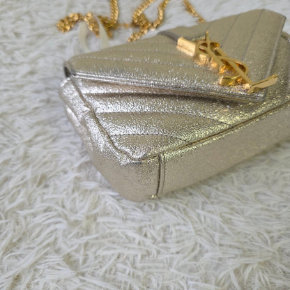 Saint Laurent Monogram Chevron Metallic Chain Shoulder Bag (Pre-Owned)