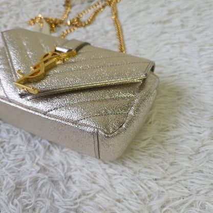 Saint Laurent Monogram Chevron Metallic Chain Shoulder Bag (Pre-Owned)
