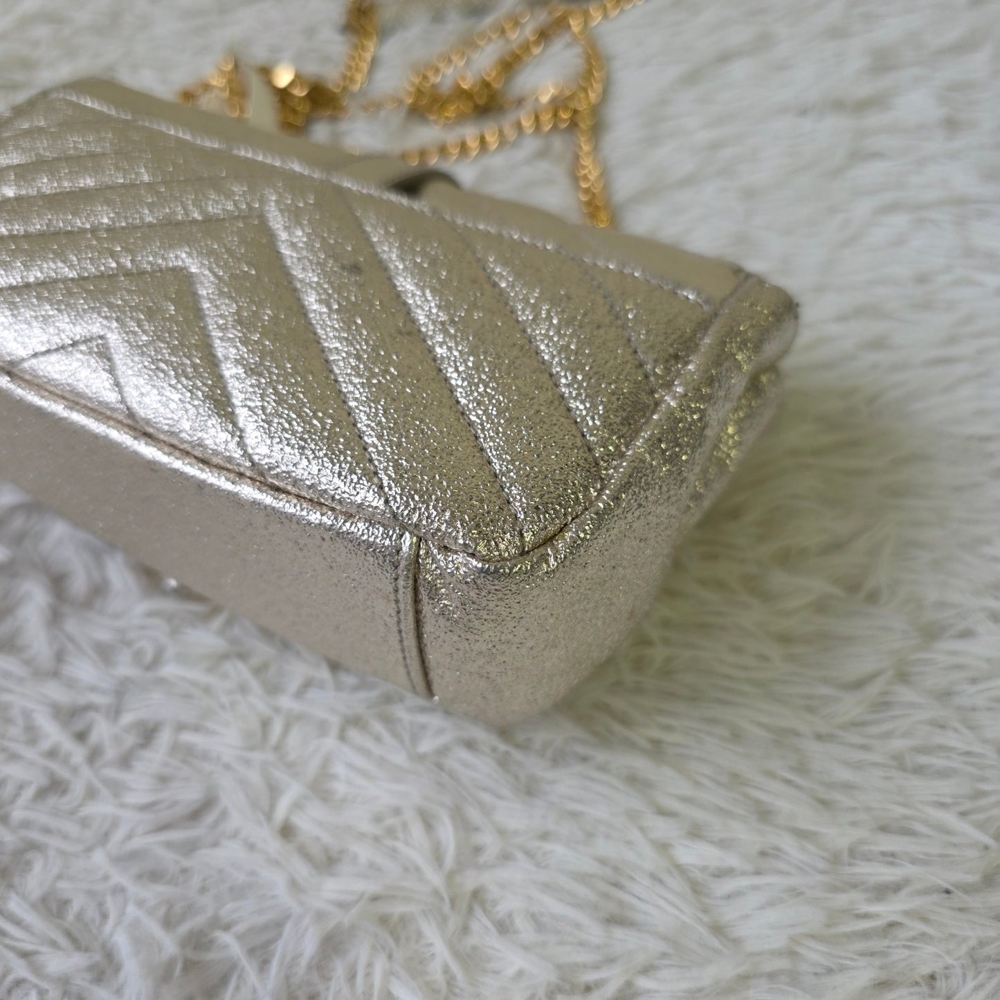 Saint Laurent Monogram Chevron Metallic Chain Shoulder Bag (Pre-Owned)