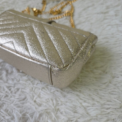 Saint Laurent Monogram Chevron Metallic Chain Shoulder Bag (Pre-Owned)