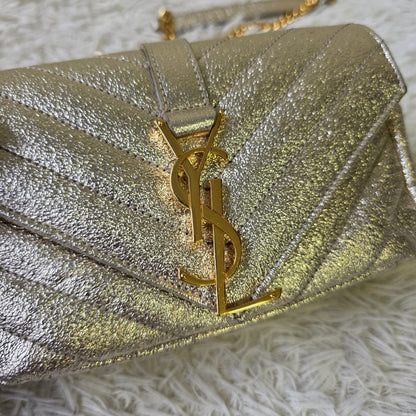 Saint Laurent Monogram Chevron Metallic Chain Shoulder Bag (Pre-Owned)