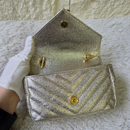 Saint Laurent Monogram Chevron Metallic Chain Shoulder Bag (Pre-Owned)
