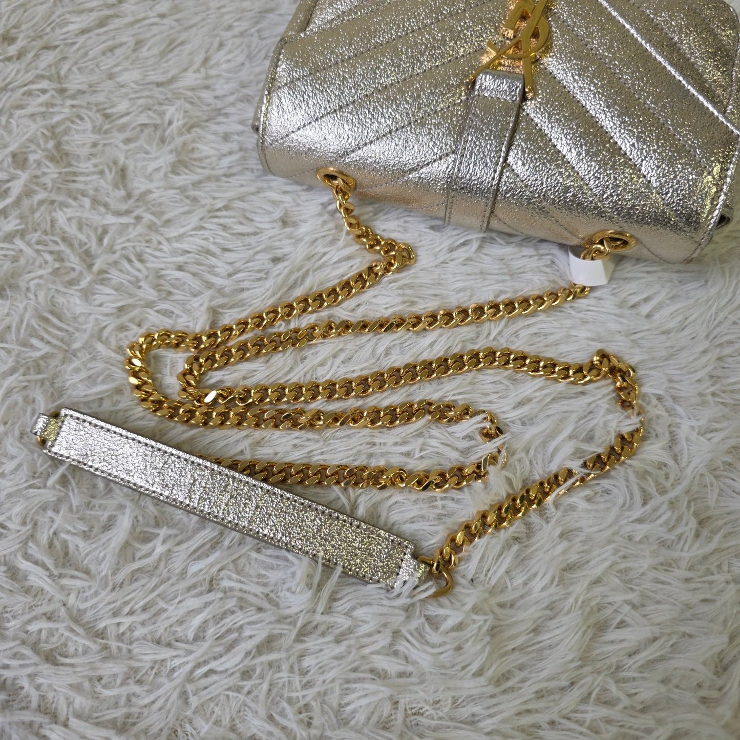 Saint Laurent Monogram Chevron Metallic Chain Shoulder Bag (Pre-Owned)