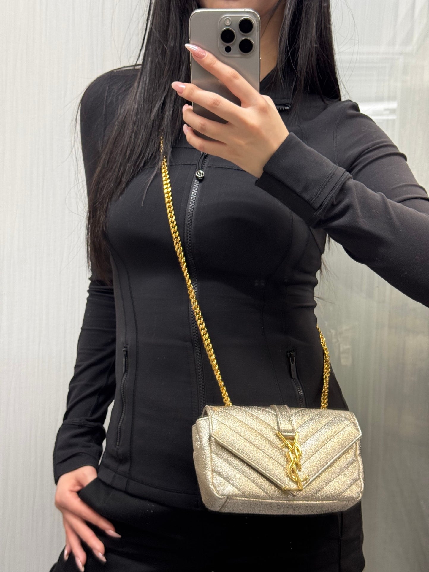 Saint Laurent Monogram Chevron Metallic Chain Shoulder Bag (Pre-Owned)