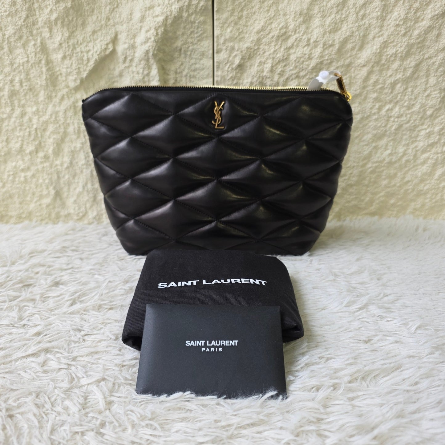 Saint Laurent Puffer Quilted Leather Pouch (Pre-Owned)
