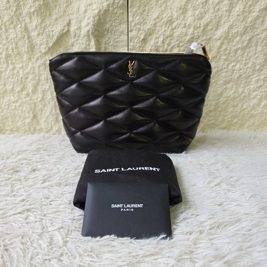 Saint Laurent Puffer Quilted Leather Pouch (Pre-Owned)