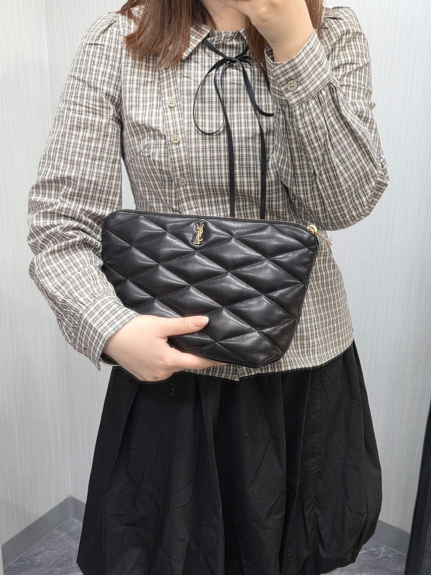 Saint Laurent Puffer Quilted Leather Pouch (Pre-Owned)