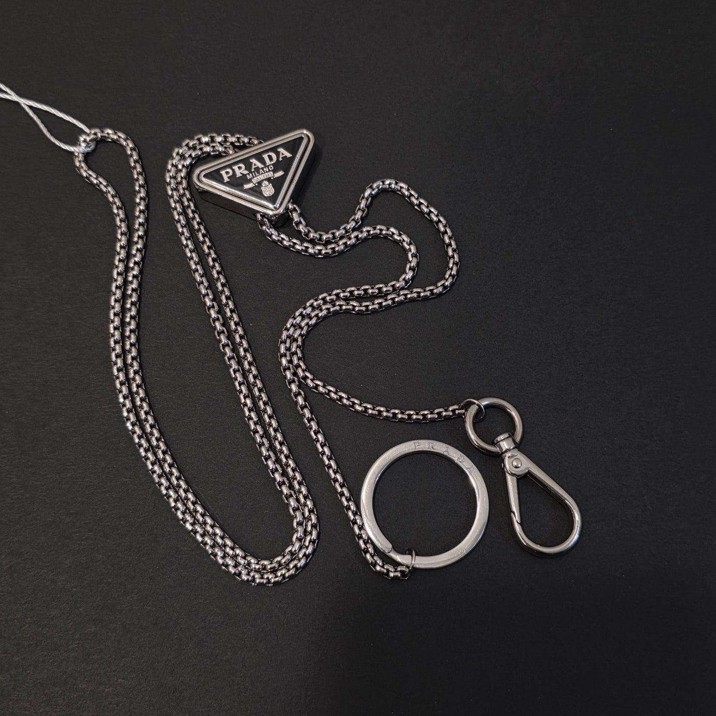 Prada Triangle Logo Chain Keyring (Pre-Owned)
