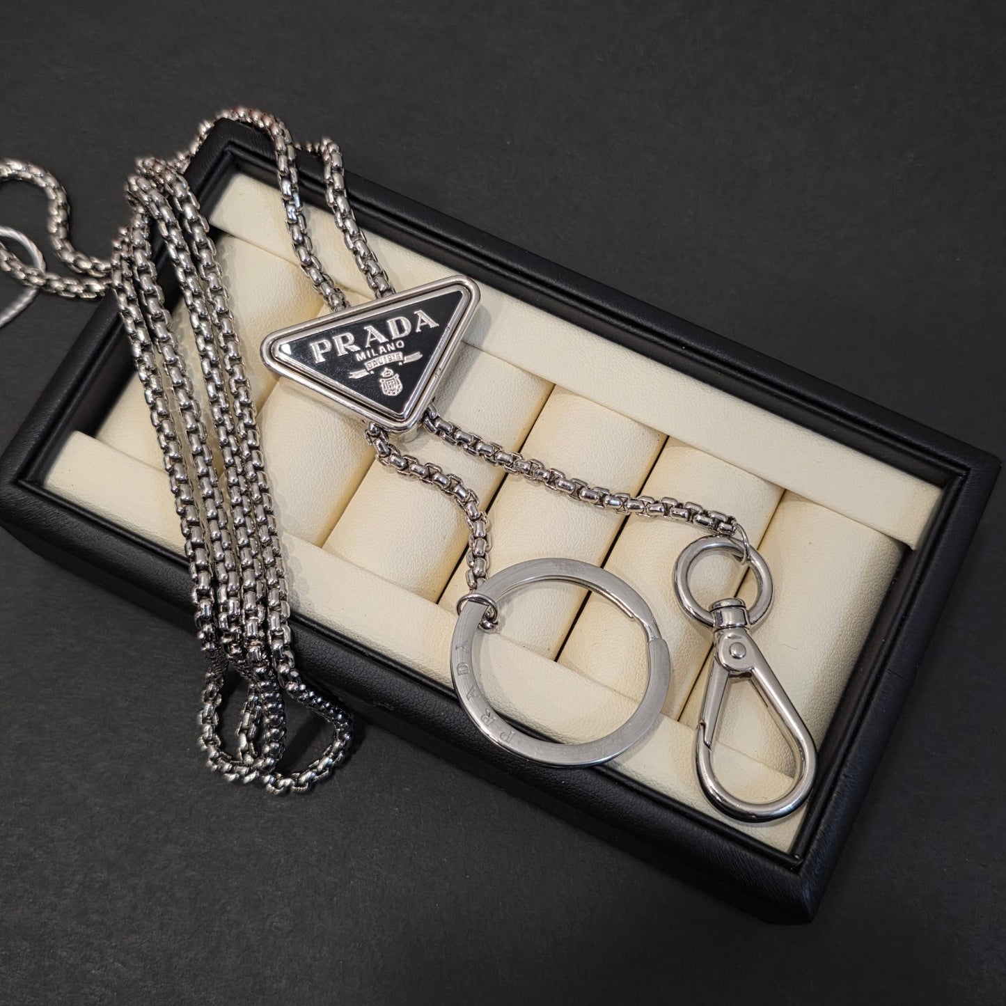 Prada Triangle Logo Chain Keyring (Pre-Owned)