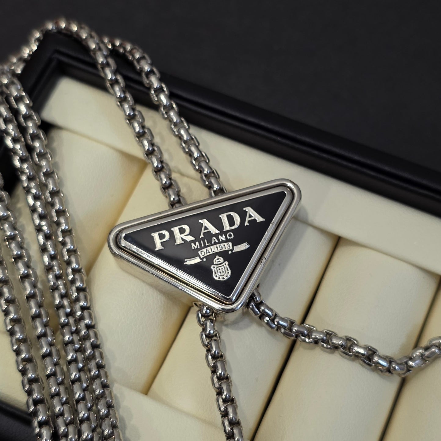 Prada Triangle Logo Chain Keyring (Pre-Owned)