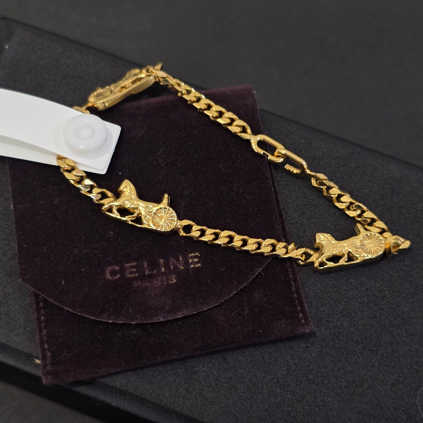 Celine Horse Carriage Motif Gold-Tone Chain Bracelet (Pre-Owned)