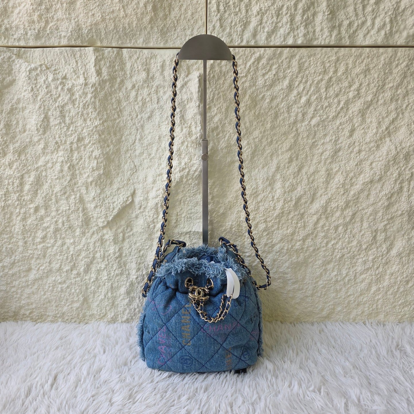 Chanel Quilted Denim Drawstring Chain Bag (Pre-Owned)