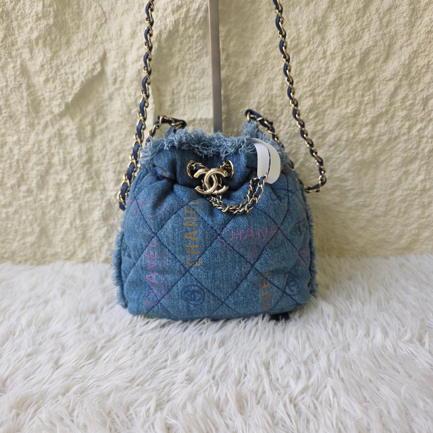 Chanel Quilted Denim Drawstring Chain Bag (Pre-Owned)