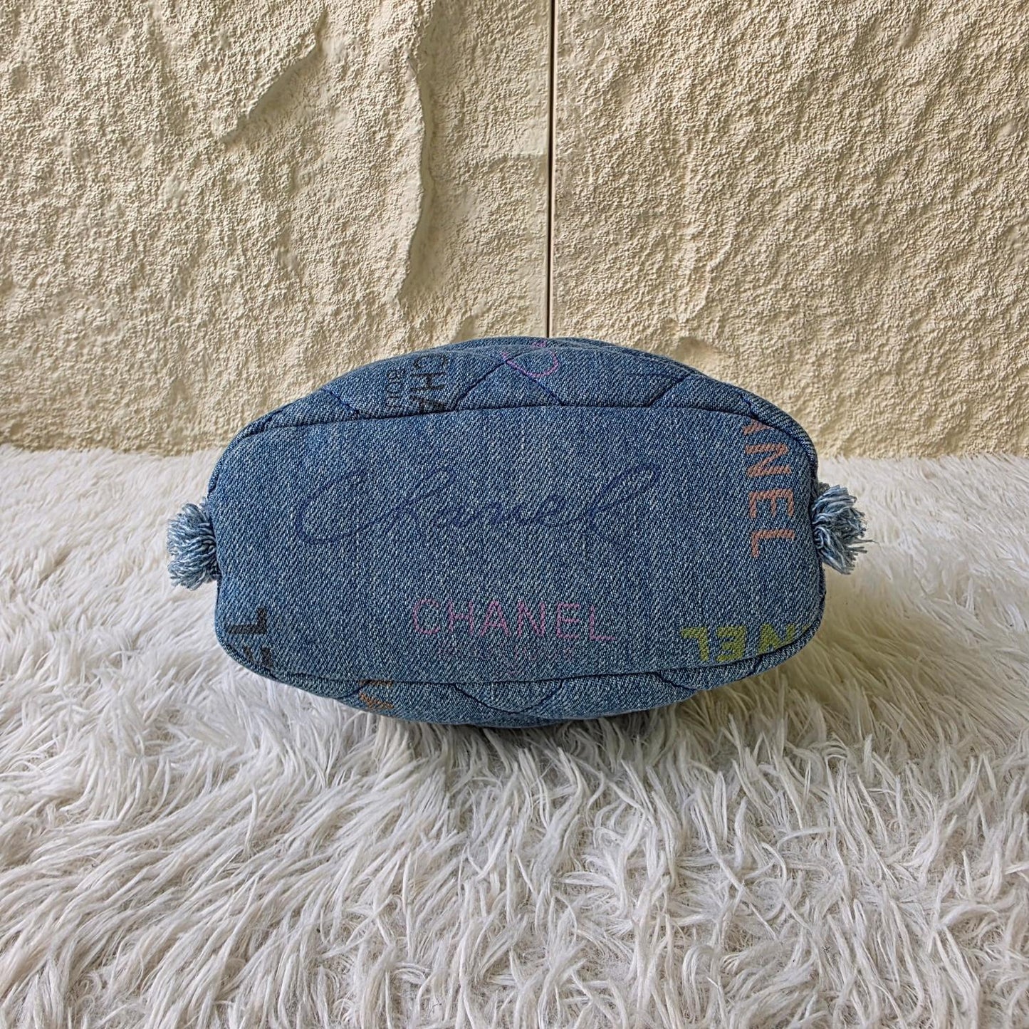 Chanel Quilted Denim Drawstring Chain Bag (Pre-Owned)