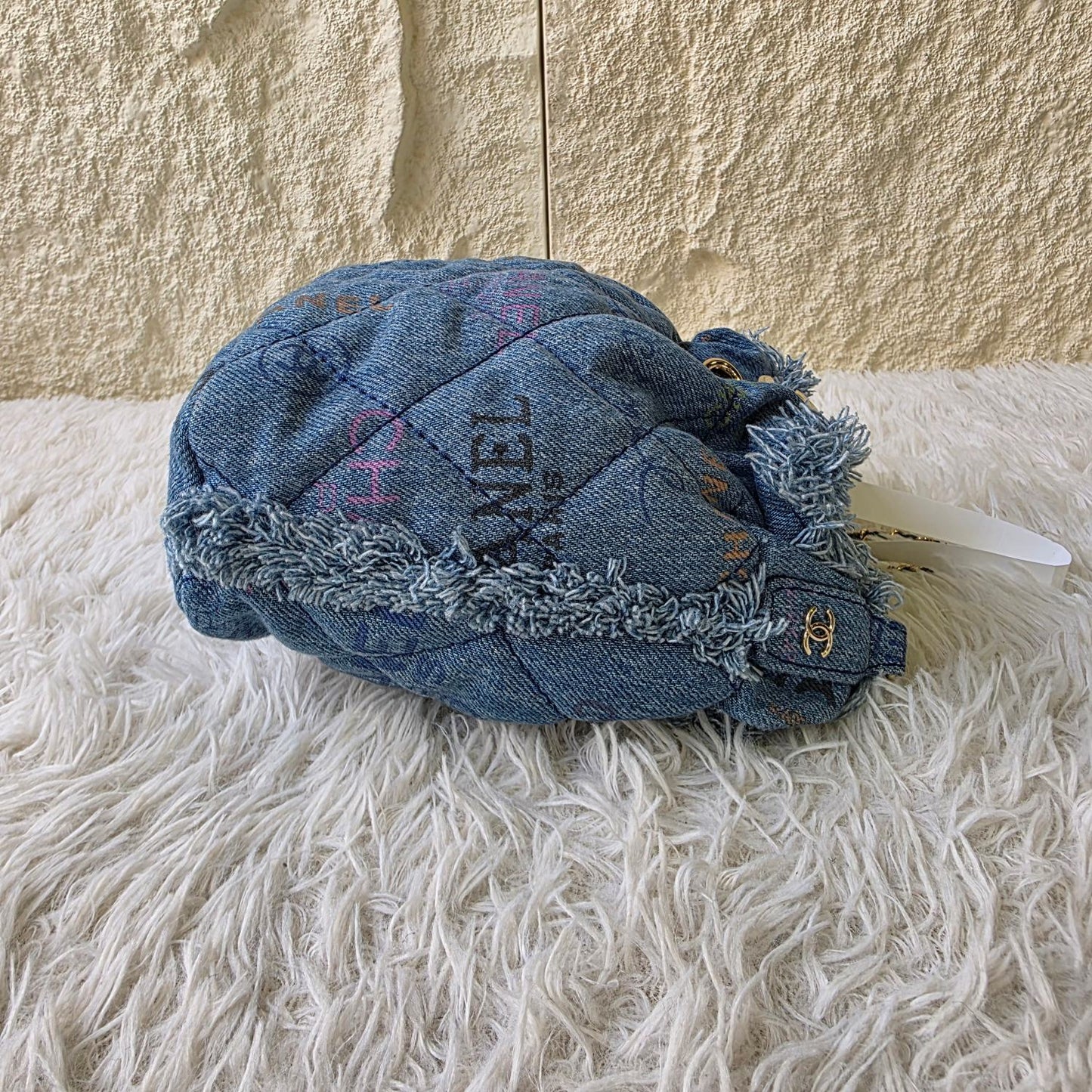 Chanel Quilted Denim Drawstring Chain Bag (Pre-Owned)