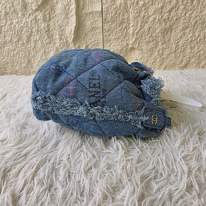 Chanel Quilted Denim Drawstring Chain Bag (Pre-Owned)