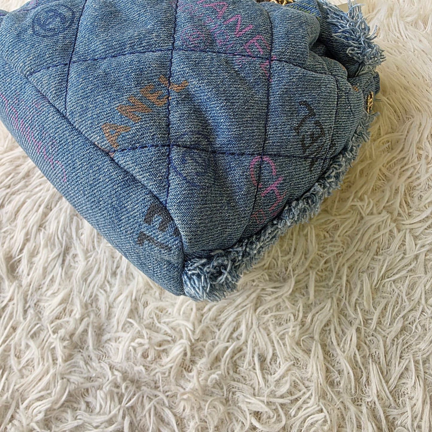 Chanel Quilted Denim Drawstring Chain Bag (Pre-Owned)