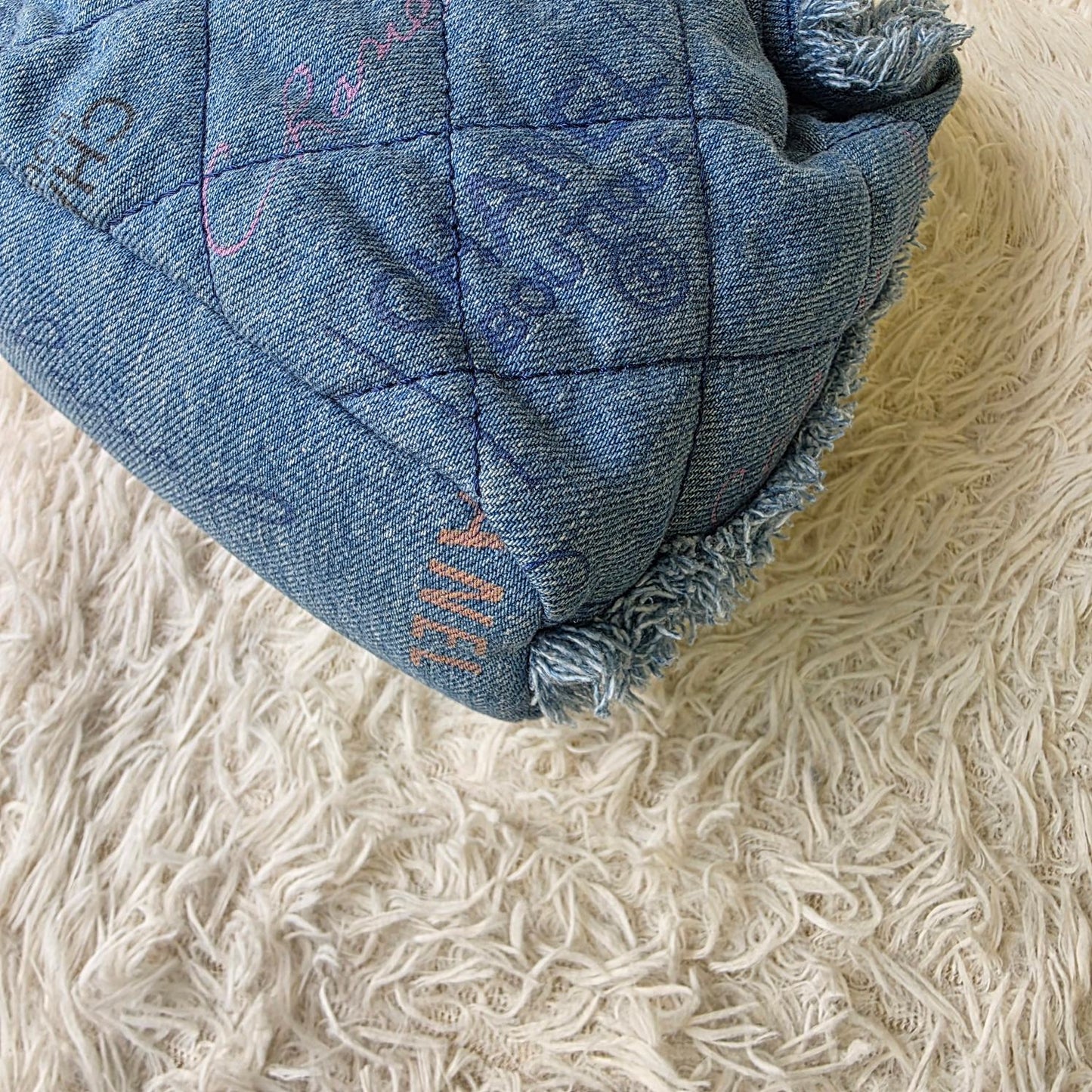 Chanel Quilted Denim Drawstring Chain Bag (Pre-Owned)