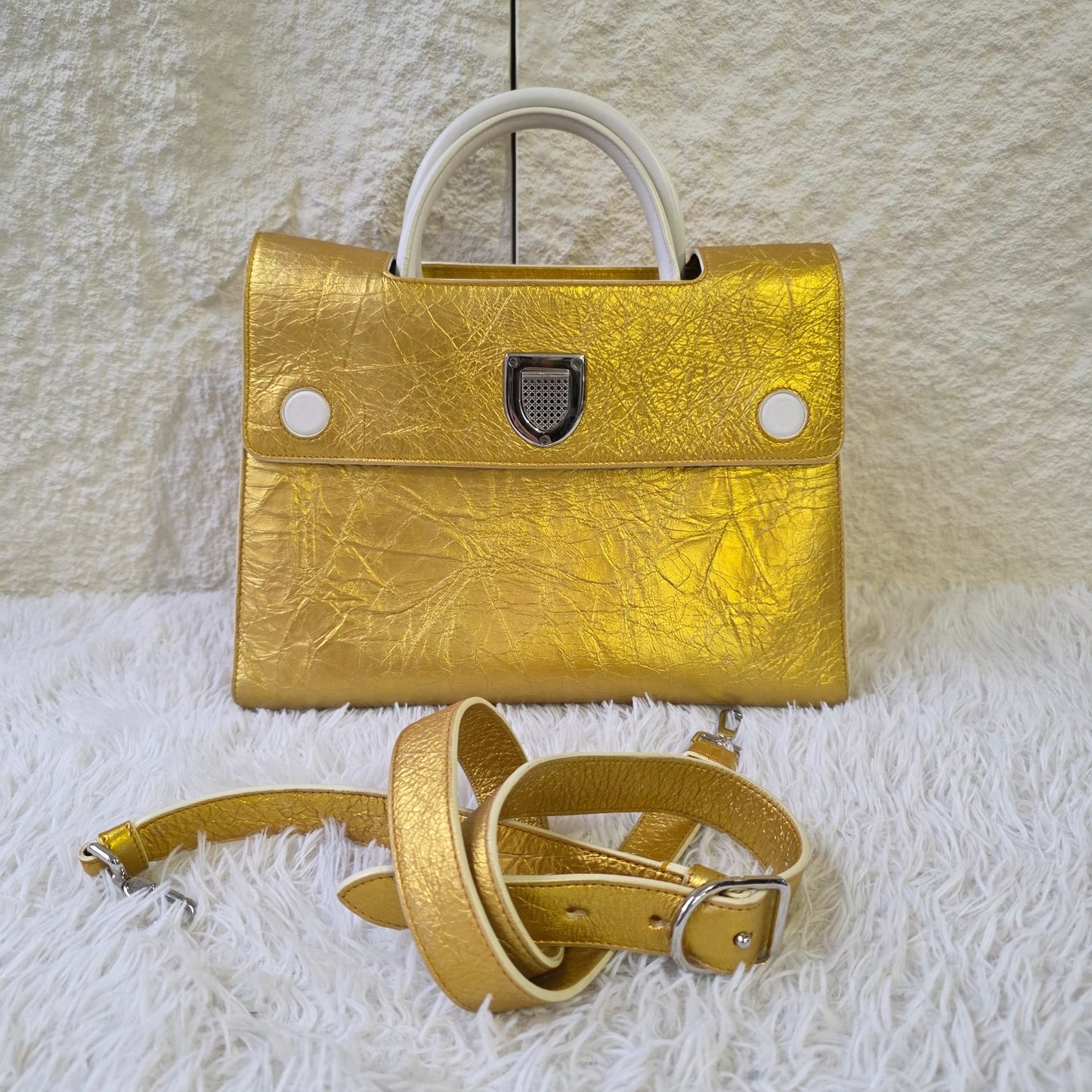 Dior Diorever Metallic Gold Leather Top Handle Bag (Pre-Owned)