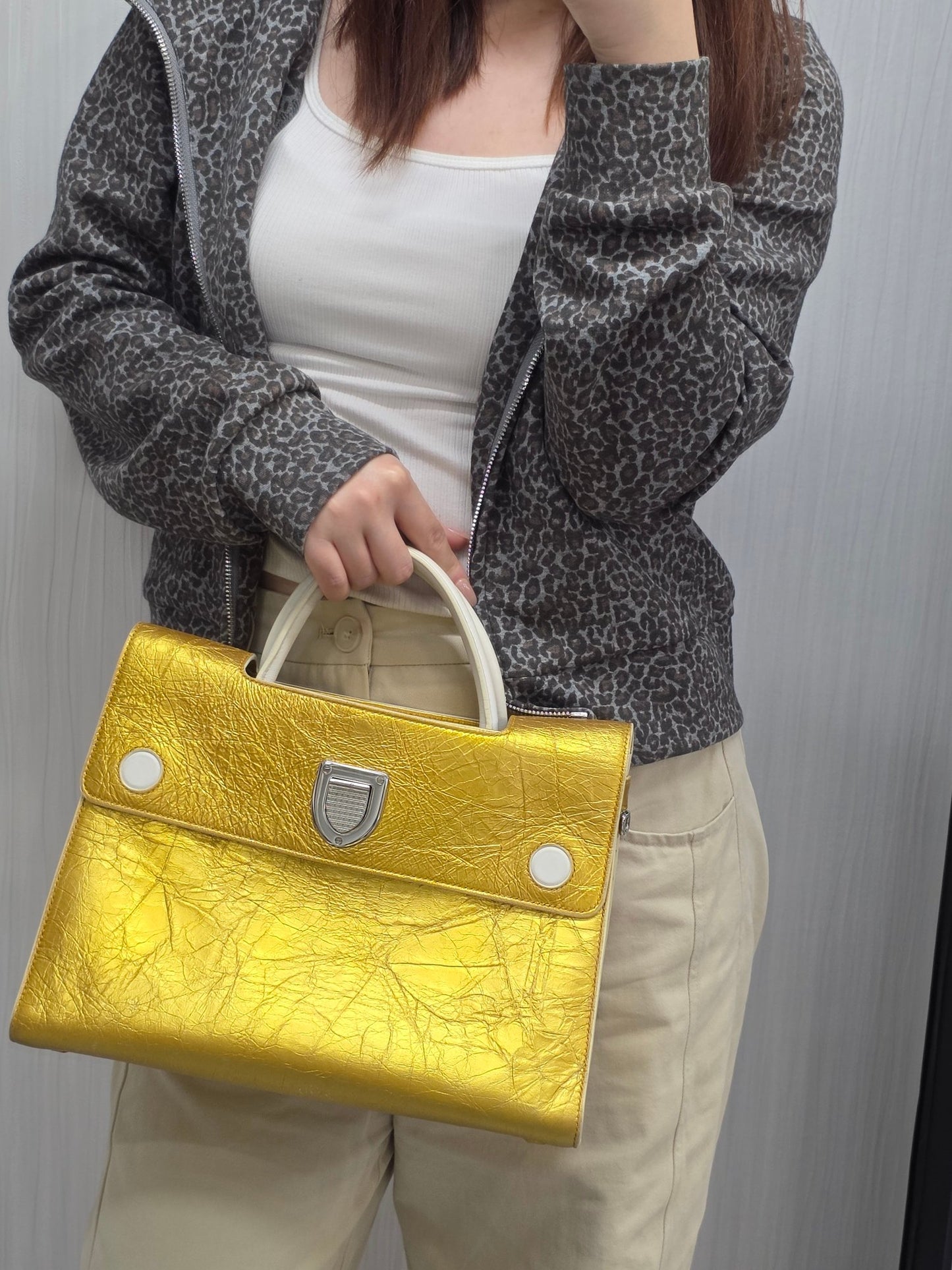 Dior Diorever Metallic Gold Leather Top Handle Bag (Pre-Owned)