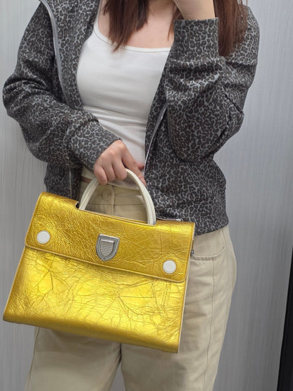 Dior Diorever Metallic Gold Leather Top Handle Bag (Pre-Owned)