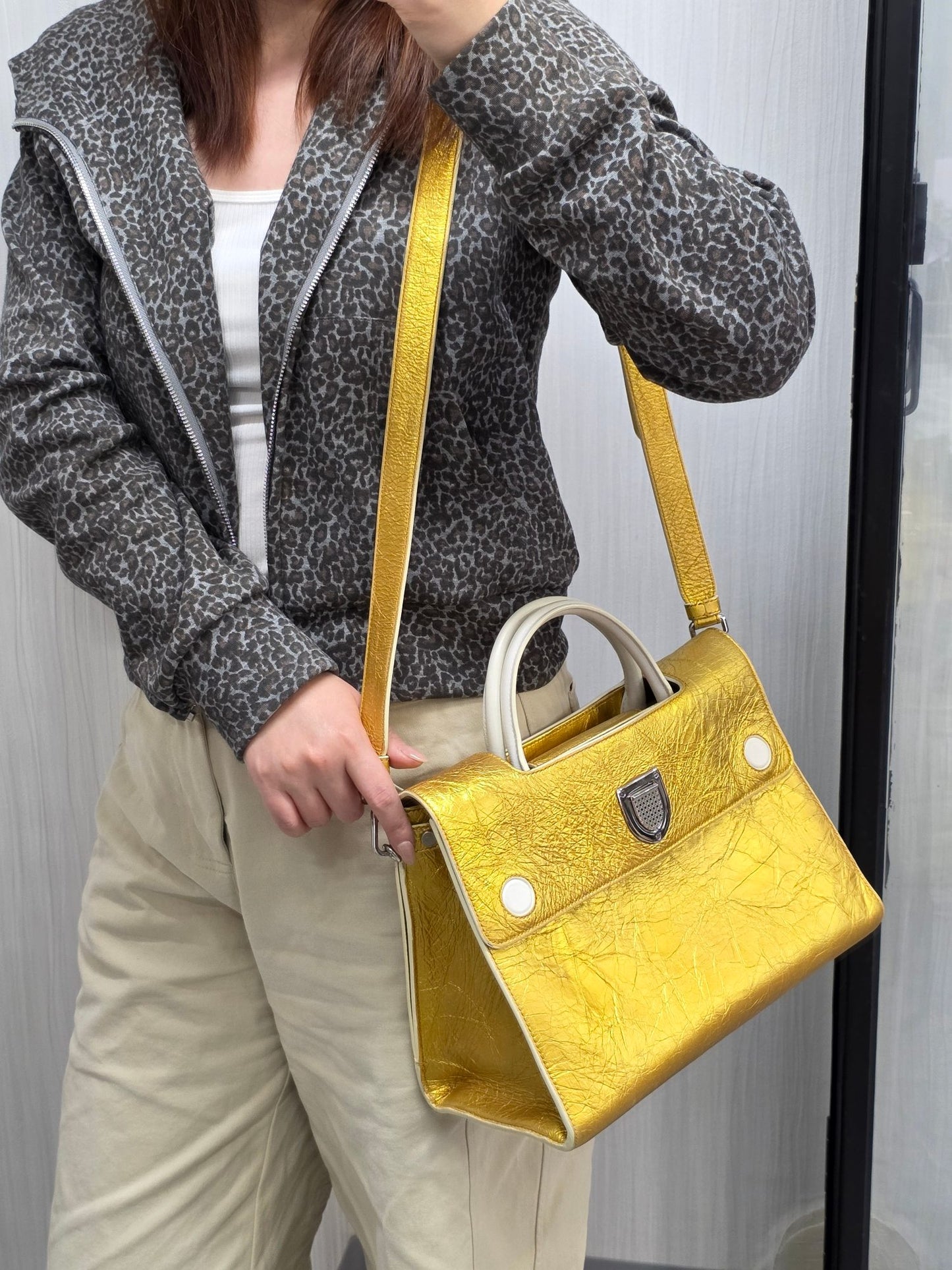 Dior Diorever Metallic Gold Leather Top Handle Bag (Pre-Owned)