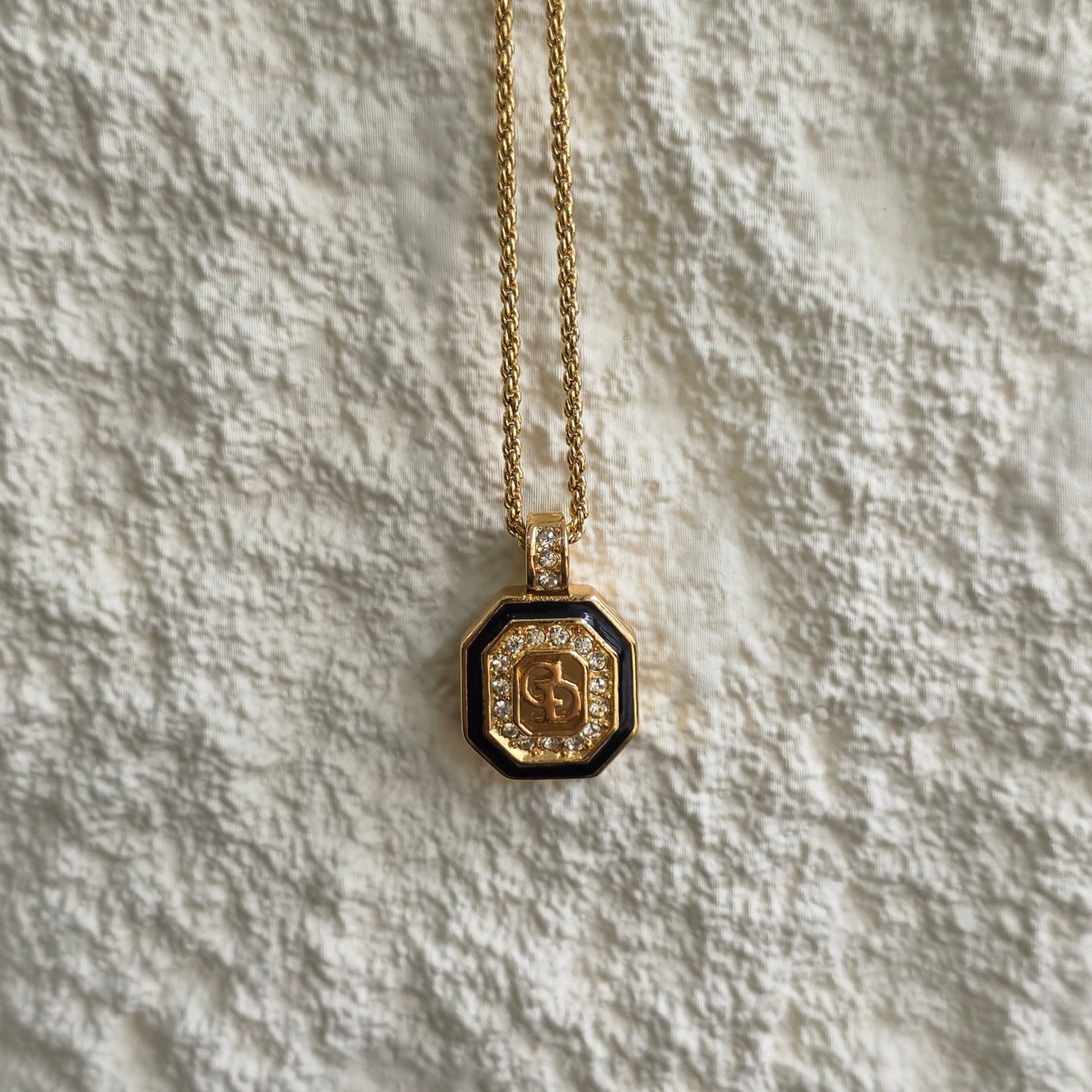 Christian Dior CD Logo Crystal Pendant Necklace (Pre-Owned)