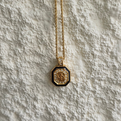 Christian Dior CD Logo Crystal Pendant Necklace (Pre-Owned)