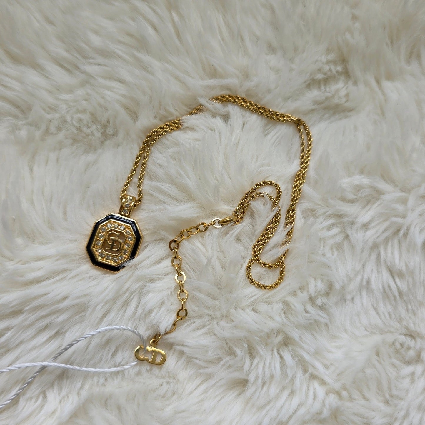 Christian Dior CD Logo Crystal Pendant Necklace (Pre-Owned)