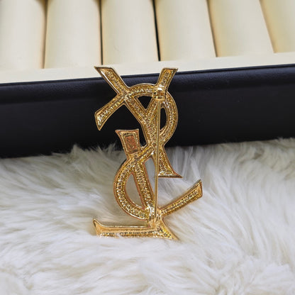 Yves Saint Laurent Gold Logo Brooch (Pre-Owned)
