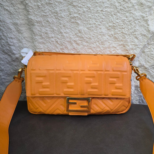 Fendi Baguette FF Embossed Leather Shoulder Bag (Pre-Owned)