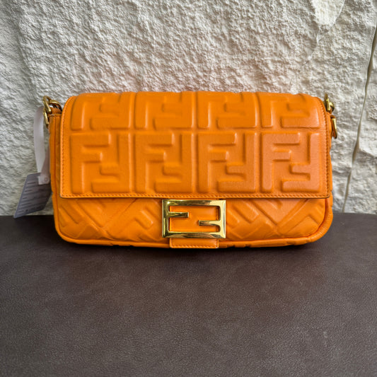 Fendi Baguette FF Embossed Leather Shoulder Bag (Pre-Owned)