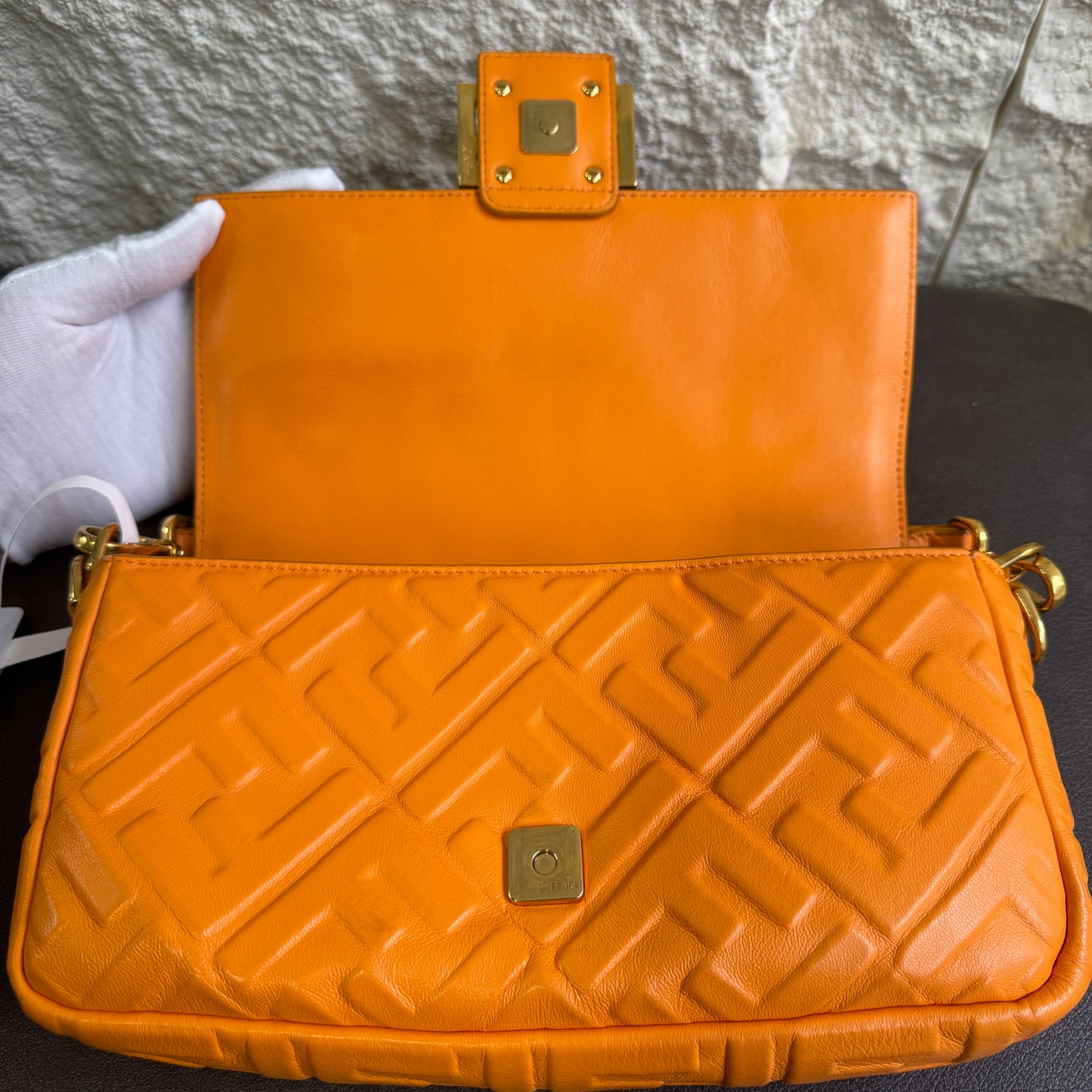 Fendi Baguette FF Embossed Leather Shoulder Bag (Pre-Owned)
