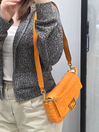Fendi Baguette FF Embossed Leather Shoulder Bag (Pre-Owned)