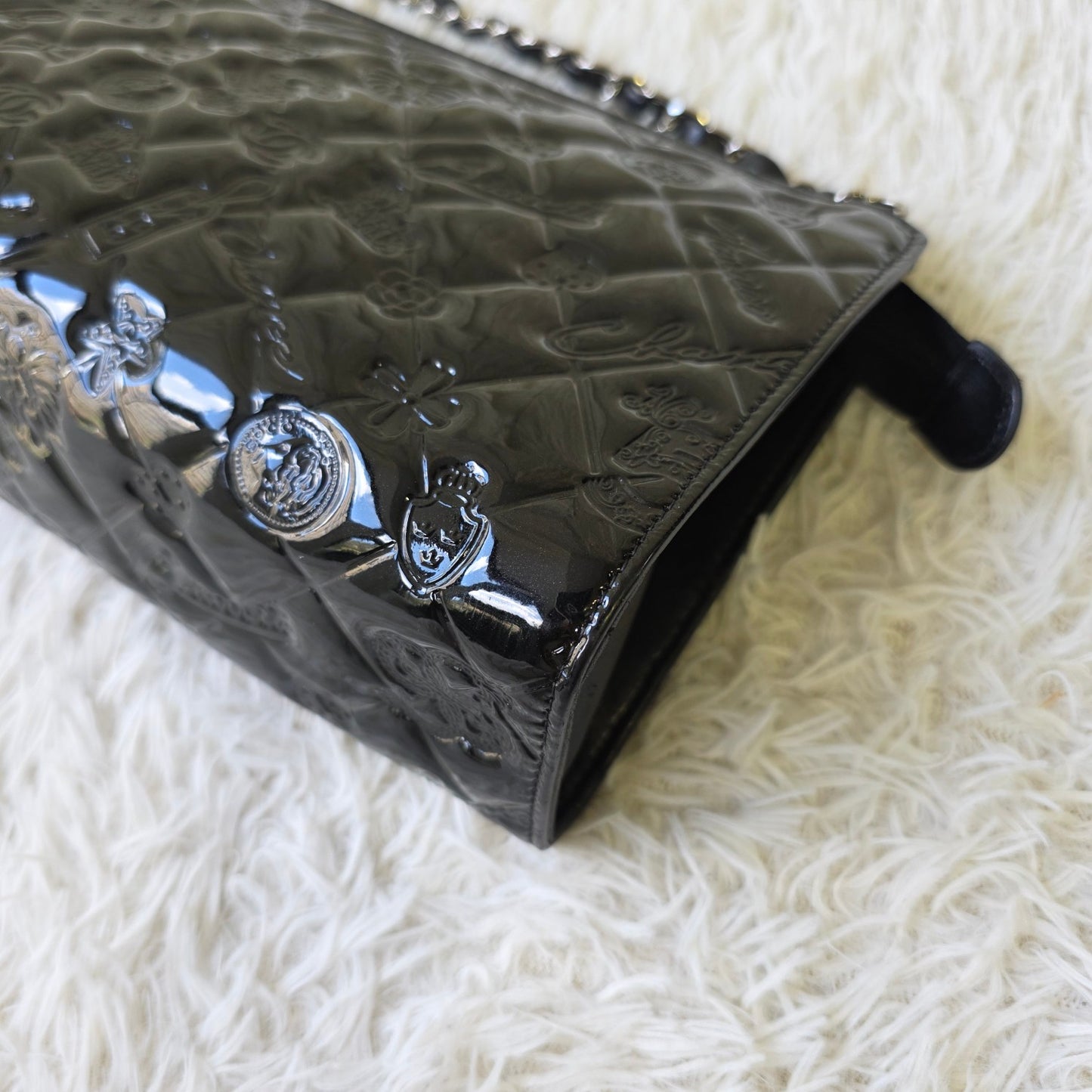 Chanel Black Patent Embossed Chain Shoulder Bag (Pre-Owned)