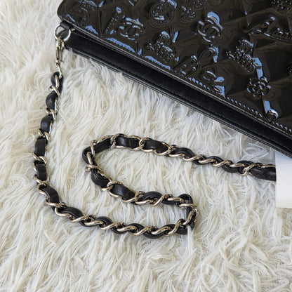 Chanel Black Patent Embossed Chain Shoulder Bag (Pre-Owned)