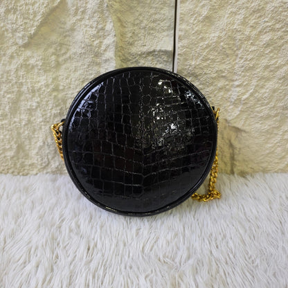 Yves Saint Laurent Black Croc-Embossed Oval Shoulder Bag (Pre-Owned)