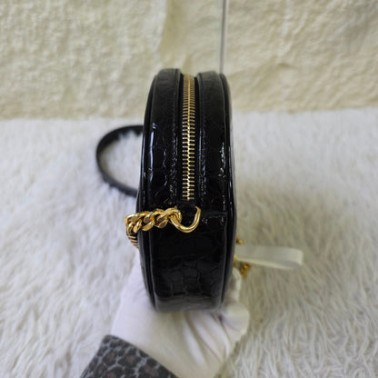 Yves Saint Laurent Black Croc-Embossed Oval Shoulder Bag (Pre-Owned)