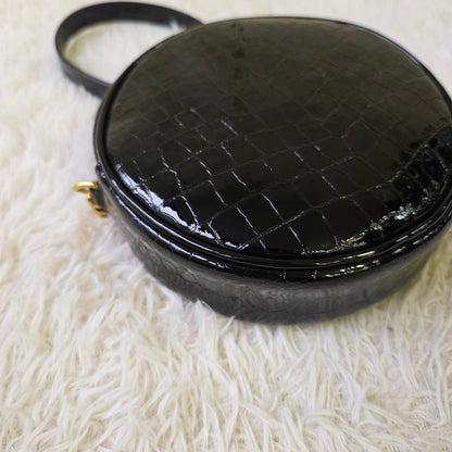 Yves Saint Laurent Black Croc-Embossed Oval Shoulder Bag (Pre-Owned)