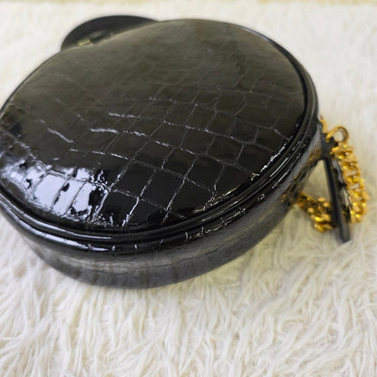 Yves Saint Laurent Black Croc-Embossed Oval Shoulder Bag (Pre-Owned)