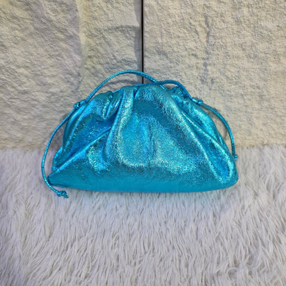 Bottega Veneta Metallic Blue Mini Pouch Bag (Pre-Owned)