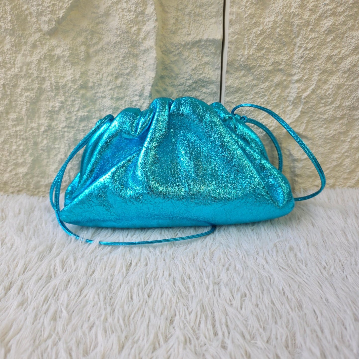 Bottega Veneta Metallic Blue Mini Pouch Bag (Pre-Owned)