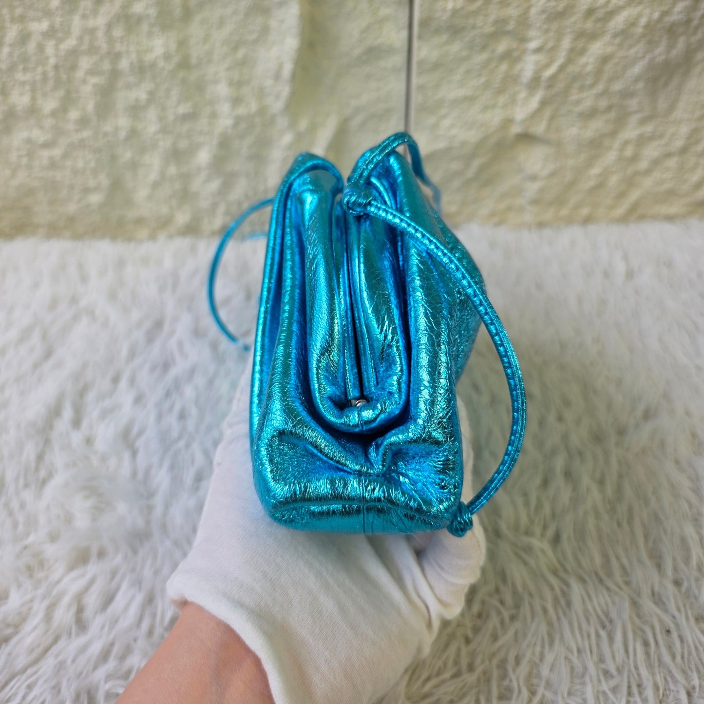 Bottega Veneta Metallic Blue Mini Pouch Bag (Pre-Owned)