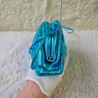 Bottega Veneta Metallic Blue Mini Pouch Bag (Pre-Owned)