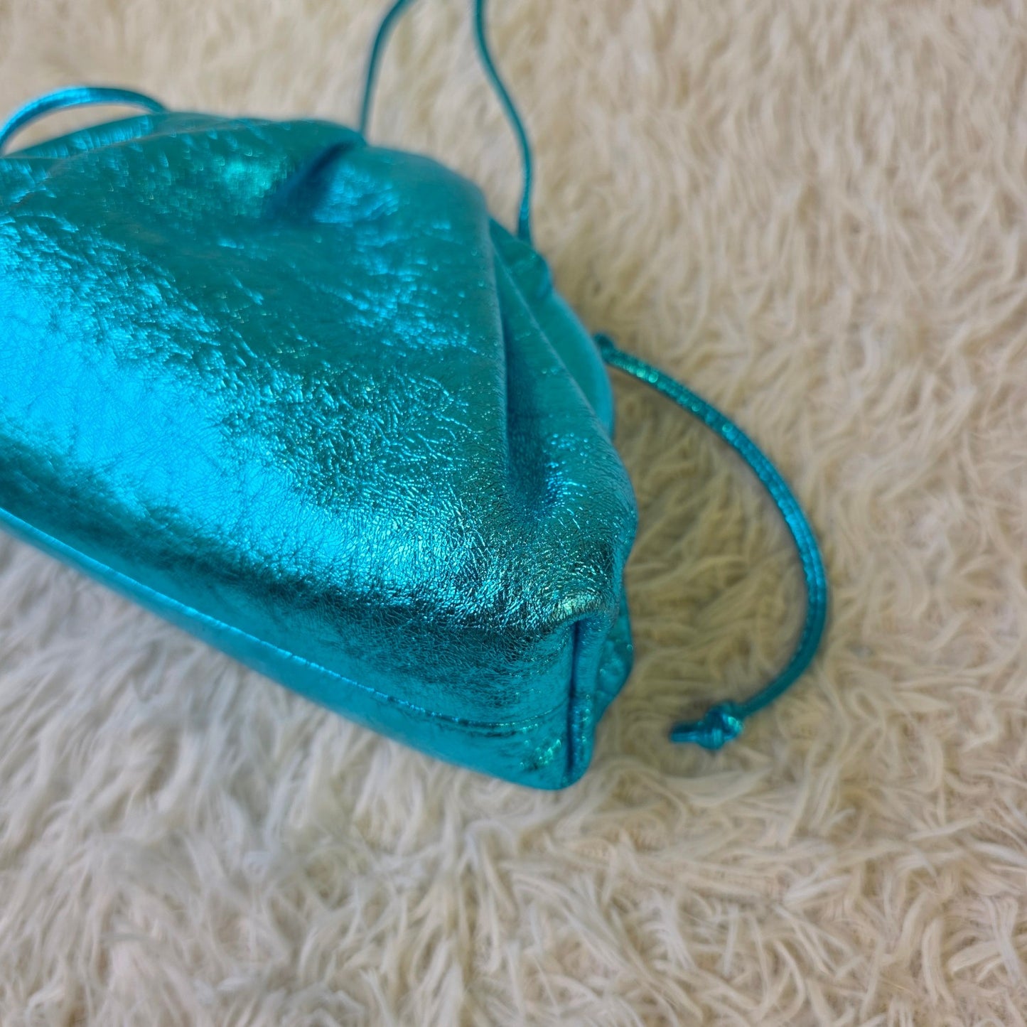 Bottega Veneta Metallic Blue Mini Pouch Bag (Pre-Owned)