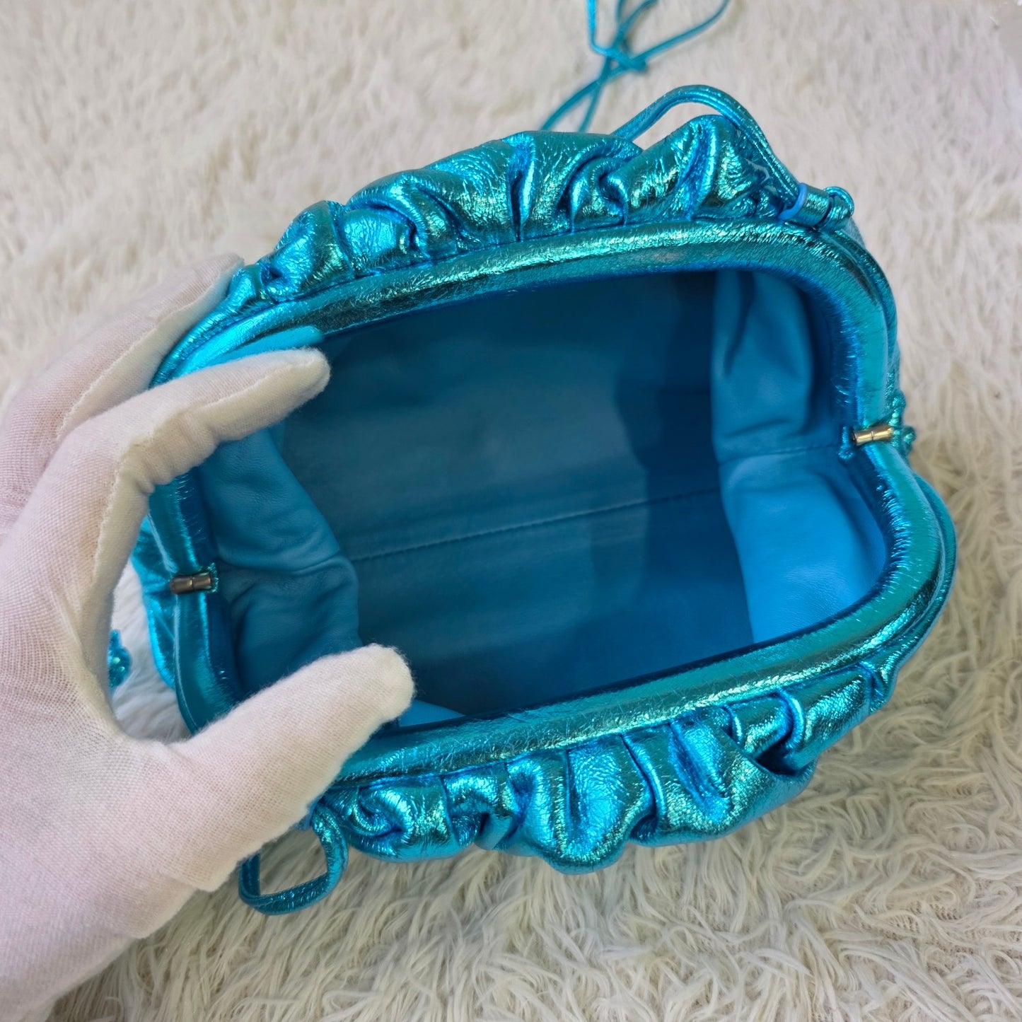 Bottega Veneta Metallic Blue Mini Pouch Bag (Pre-Owned)